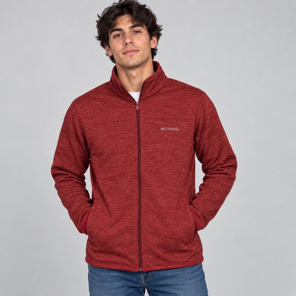 Columbia Jacket Mens Medium Red Heathered Full Zip Fleece Outdoors Performance